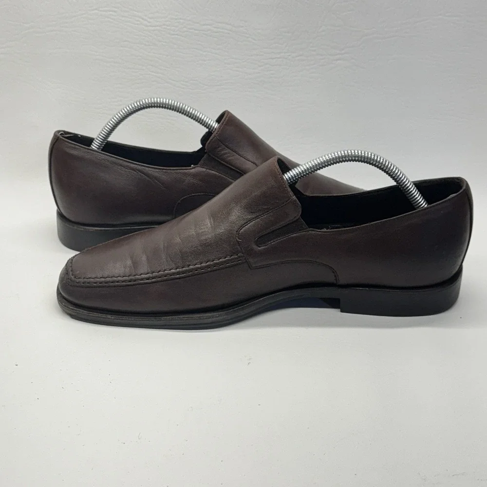 Bruno Magli Loafers Mens Dark Brown Leather Square Toe Slip On Quiet Luxury